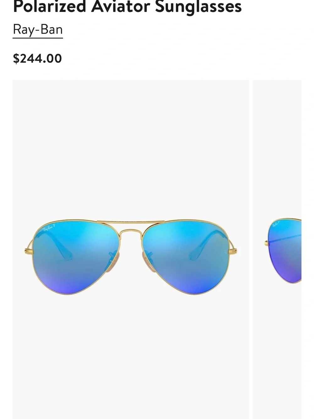 Ray-Ban Gold Frame Aviator Sunglasses with Blue Mirrored Lenses